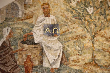 Basílica da abadia de Saint-Maurice, Mosaico de Madeleine DienerJesus e do Samaritano no poço de Jacob, Saint-Maurice, Suisse