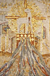 Basílica da abadia de Saint-Maurice, Mosaico de Madeleine Diener O cordeiro de Deus e 7 canais que simbolizam a criação, Saint-Maurice, Suisse