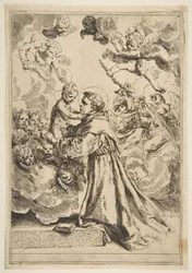 Santo Antônio de Pádua adorando o Menino Jesus na Glória, copie após Cantarini, ca. 1640 ou depois.