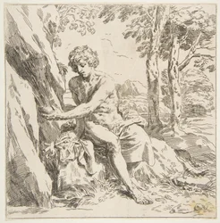 São João Batista no deserto, copie ao contrário depois de Cantarini, ca. 1637-1639 ou depois.