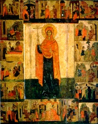 Saint Paraskeva Pyatnitsa com cenas de sua vida, século XV