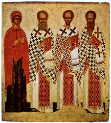 Santos Paraskeve, Gregório, o Teólogo, João Crisóstomo e Basílio, o Grande, início do século XV