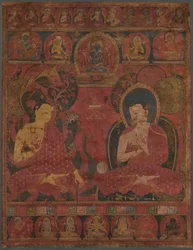 Sakyamuni com um discípulo Thangka, século XIV.