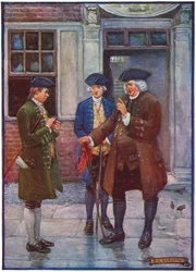 Samuel Johnson, inglês, homem de letras, conversando com Oliver Goldsmith, autor em inglês, c1755-1774