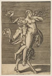 Sátiro carregando uma ninfa restringindo seu braço direito, ca. 1515-1600.