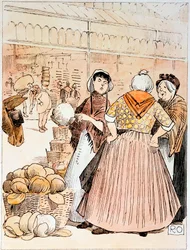 Cena no mercado de frutas e legumes de Covent Garden, Londres, início do século XX