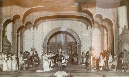 Cena de Alexander Ostrovskys toca False Dmitriy, Teatro Maly, Moscou, Rússia, década de 1870