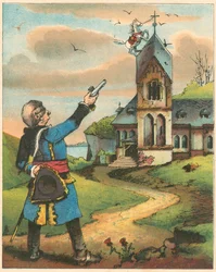 Cena de As Aventuras do Barão Munchausen por Rudolph Erich Raspe, c1850