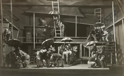 Cena de The Witch por Abraham Goldfaden, State Jewish Chamber Theatre, Moscou, 1921.