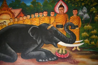 Cena da vida do Buda Vientiane Laos