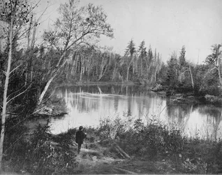 Cena no rio Peshtigo, Wisconsin, c1897.