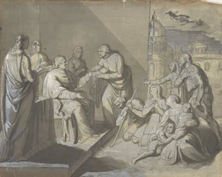 Cena com a apresentação de uma relíquia de santo, verso da cabeça de uma mulher, 1800-1900.