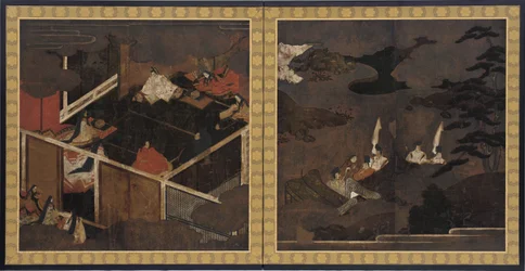 Cenas de The Tale of Genji, período Momoyama, final do século XVI.