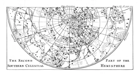 Segunda parte do mapa de estrelas do Hemisfério Celestial do Sul mostrando constelações, 1747