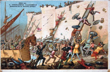 Seige de Paris pelos normandos, século XIX. Litografia em cores. Coleção privada
