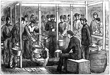 Servindo porteiro em um navio de tropas, 1878
