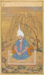 Shah Tahmasp I 1514-1576, sentado em uma paisagem, c. 1575