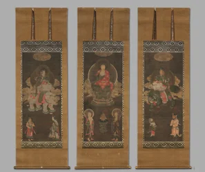 Tríade Shakyamuni: Buda atendido por Manjushri e Samantabhadra, final de 1300.