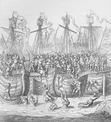 Navios em La Rochelle, França, em 1372, c1804 1906