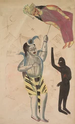 Shiva no alto do corpo de seu Sati, de 1800.