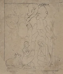 Shiva e Parvati em uma gruta da montanha, ca. 1800.
