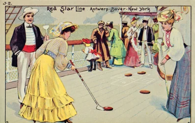 Shuffleboard a bordo de um navio de passageiros da Red Star Line, 1907.