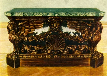 Mesa lateral de carvalho esculpido por volta de 1730, 1938.