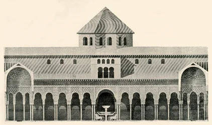 Elevação lateral da corte dos leões e da fonte, século XIX, 1907.