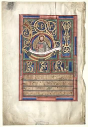 Única folha retirada de um livro do evangelho com a inicial L [iber generationis]: São Mateus verso, c1190