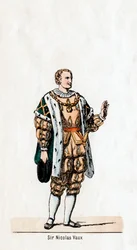 Sir Nicholas Vaux, figurino para a peça de Shakespeares, Henrique VIII, século XIX