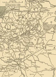 Esboce o mapa para ilustrar o ataque alemão ao norte de Varsóvia em fevereiro de 1915, c1920.