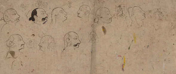 Página de Esboço de Estudos Faciais, provavelmente Maharao Kishor Singh, ca. 1830.