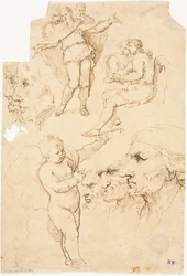Esboços de cabeças e figuras, de 1600.