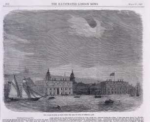 Eclipse solar visto sobre o Observatório Real, Greenwich, 1858