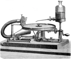 Líquido da bateria do motor da eletricidade do disco da gravação sonora, c1880