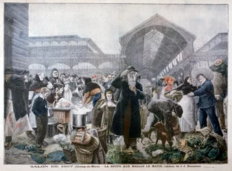Suporte de sopa no mercado Les Halles pela manhã, 1897