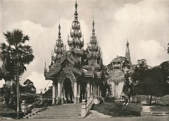 Entrada sul ao pagode Shwe Dagon, Rangoon, 1900.