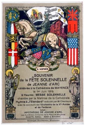 Lembrança de um festival para homenagear Joana d&39;Arc, realizado na Catedral de Mainz, Alemanha, 1919