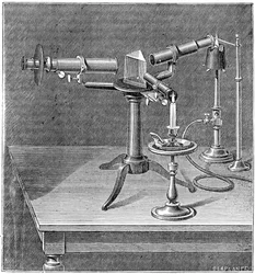 Aparelho espectroscópico usado por Robert Wilhelm Bunsen e Gustav Robert Kirchhoff, c1895