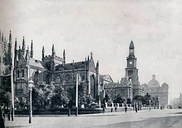Catedral de St. Andrews, Prefeitura de Sydney e Edifícios do Mercado, c1900.