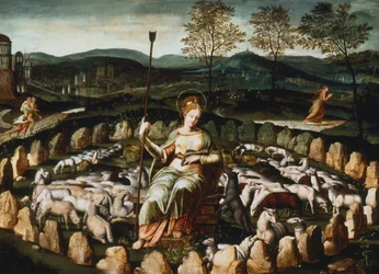 St Genevieve gardant ses moutons St Genevieve assistindo seu rebanho, século XVI
