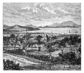 St Kitts, vista tirada de Nevis, c1890