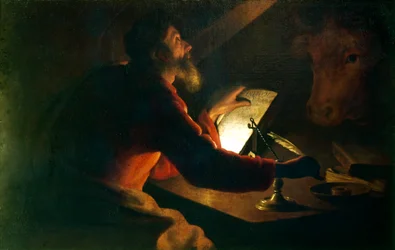 São Lucas Evangelista escrevendo o seu Evangelho, observado pelo seu símbolo, um boi, século XVII