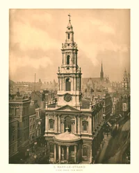 St Mary-le-Strand, vista do oeste, meados do século XIX.