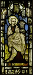 Painel de vitral com Santa Bárbara, britânico, c. 1450.