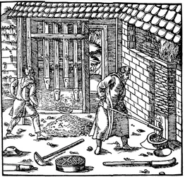 Estamparia e torrefação de minério para extrair metal, 1556
