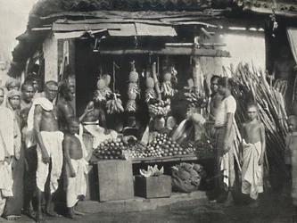 Estande de um vendedor de frutas em Colombo, 1926