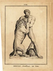 Estátua de Hércules, herói romano e deus, sufocando um leão
