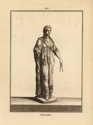 Estátua de Urania, a musa da astronomia, com par de bússolas
