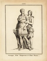 Estátua de um imperador romano e de uma mulher